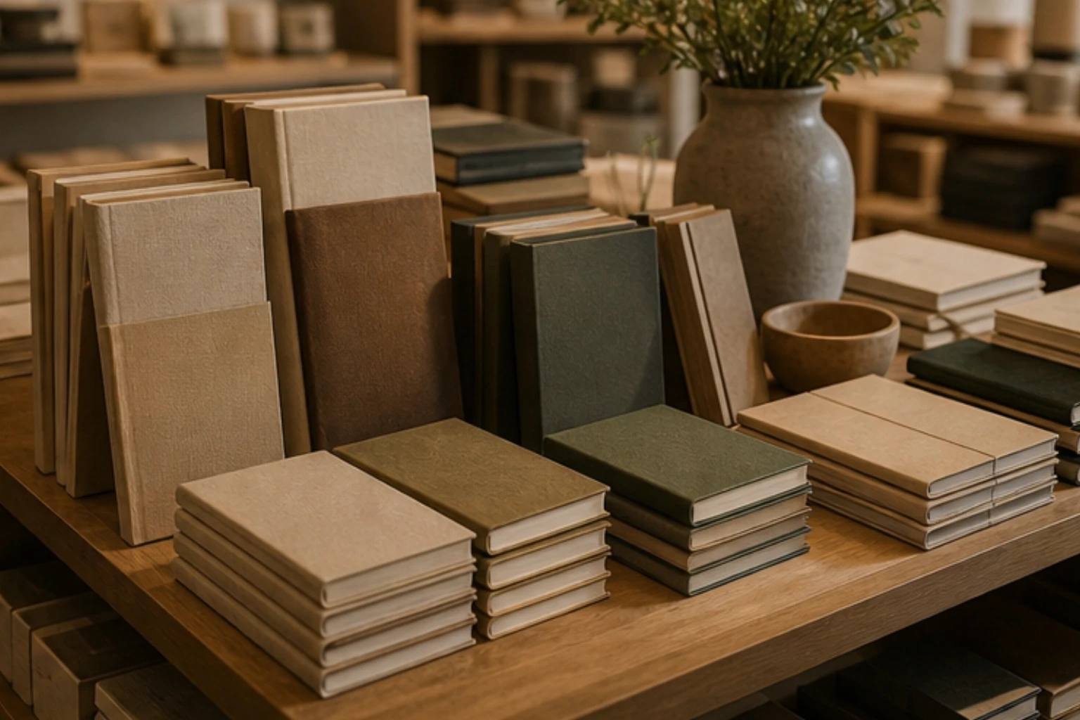 notebook stacks with journals linen covers and thoughtful paper goods
