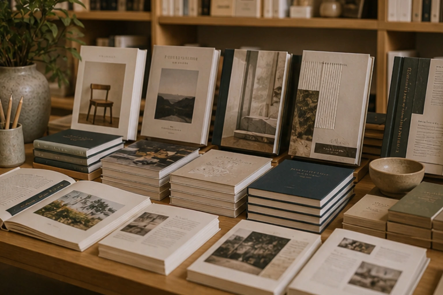 non-fiction collection with essays design books and annotated paper details